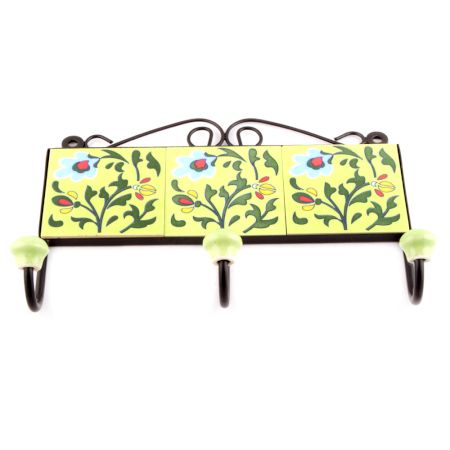 Yellow And Forest Green Leaf Floral Tiles Hooks Online 